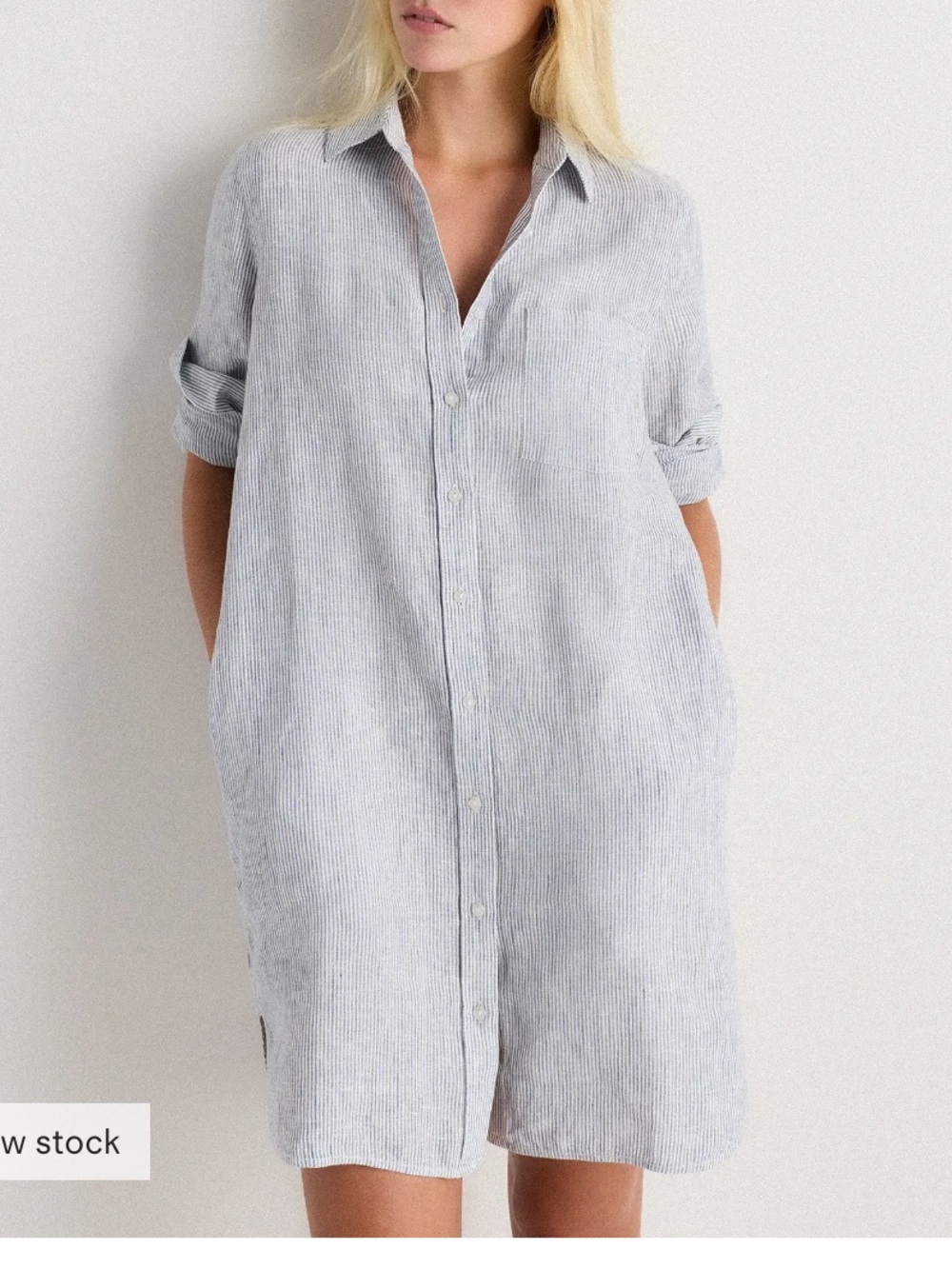 Quince Light Blue Pinstripe Shirt Dress